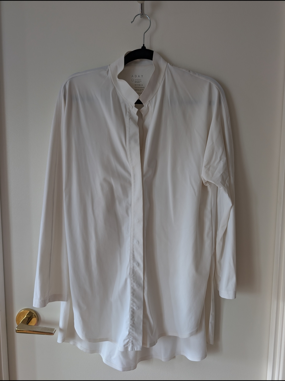 ADAY White Relaxed Band-Collar Shirt